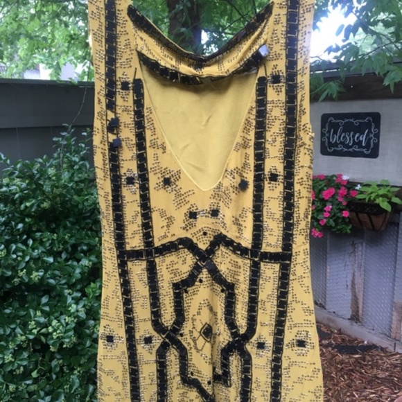 Free People Beaded Speak Easy Yellow Mini Dress NWT - Picture 3 of 5